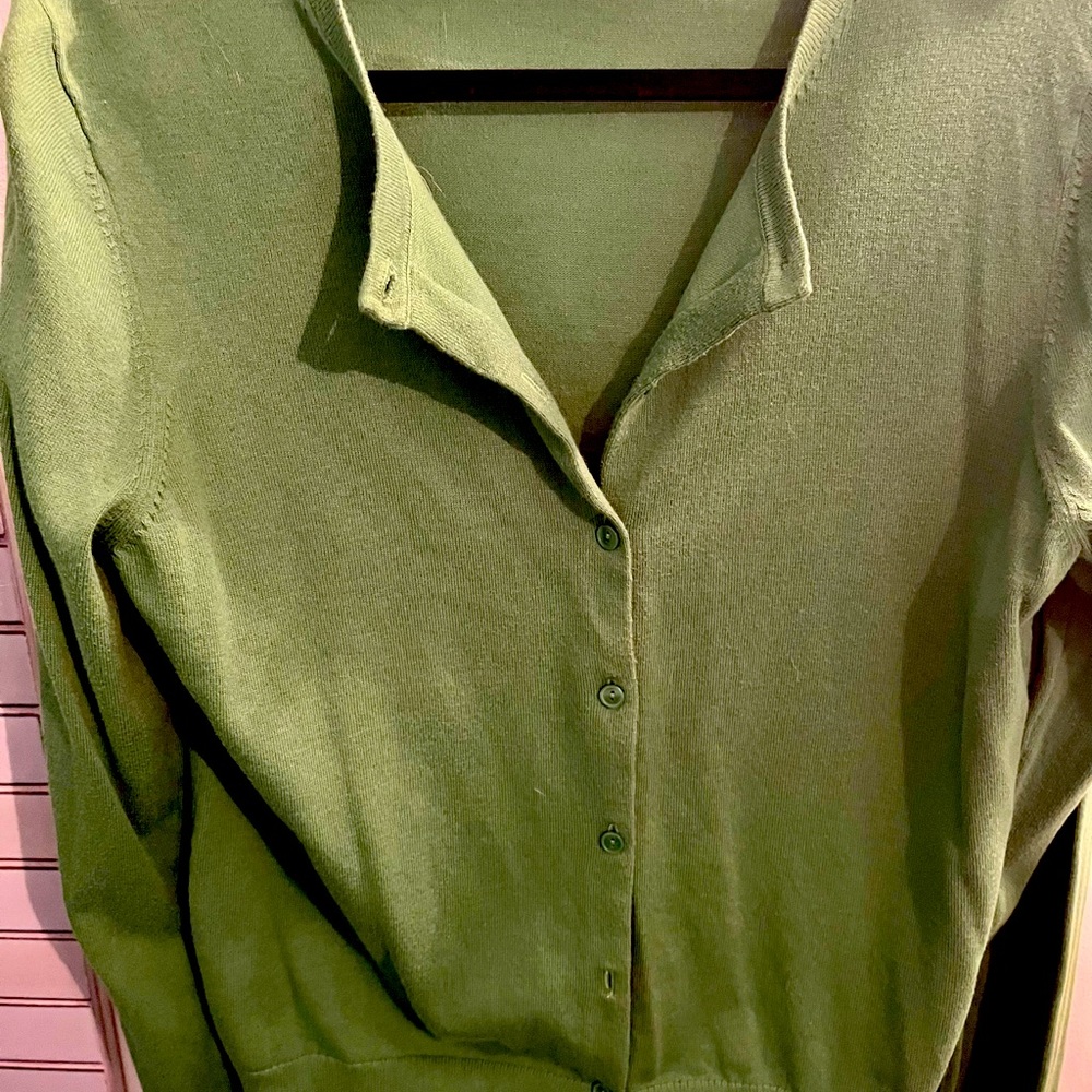 Ann Taylor medium weight cotton Very Green sweater.